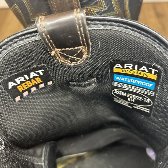 Ariat Mens 9.5D Boots Rebar Flex Brown Leather Square Toe Dry Shield Work - Picture 9 of 9